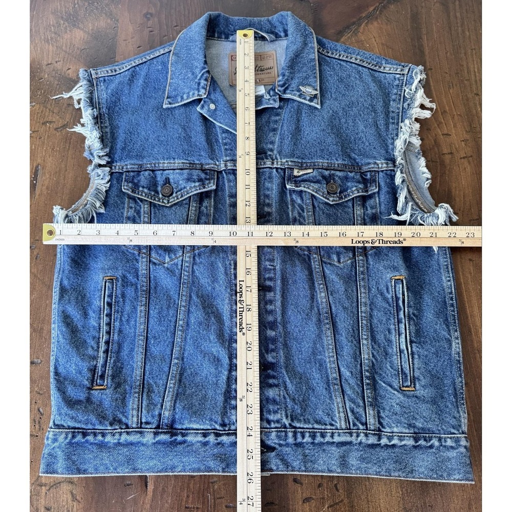 Levi Signature Vest Mens M Blue Denim Biker Cutoff Batwing Skull Back Patch - Picture 13 of 16